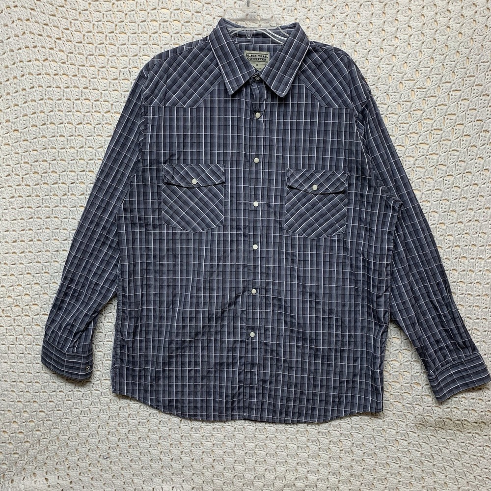 Black Trail Outfitter Western Shirt Men XL Pearl Snap Button Gray,Black Long Slv